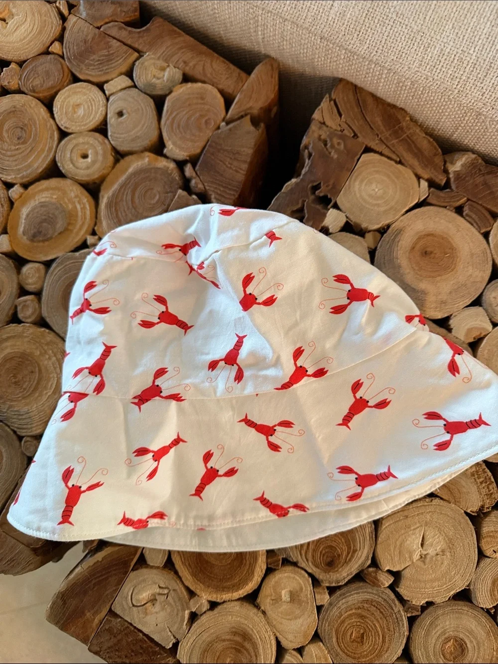 Kids White Bucket Hat with Red Lobster Print